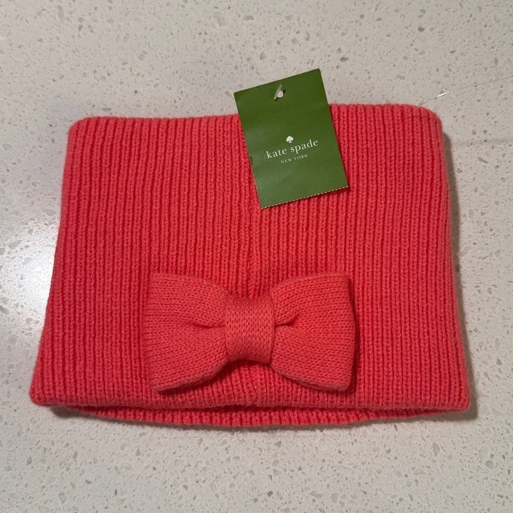 Kate Spade New York Pink Ribbed Knit Bow Headband Ear Warmer Wool Blend NWT‎